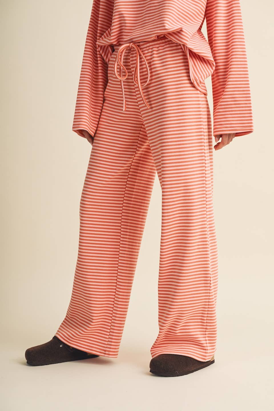 Striped Cotton Knit Wide Leg Pants