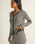 Striped Relaxed Zip Up Knit Sweater Hoodie