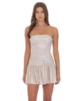Lucy in the Sky Metallic Embellished Strapless Dress in Rose Gold