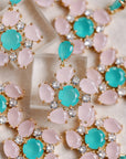 Pink and Turquoise Diamond Pinwheel Statement Earrings