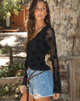 Viviana Floral Flocked Mesh Long Sleeve Top