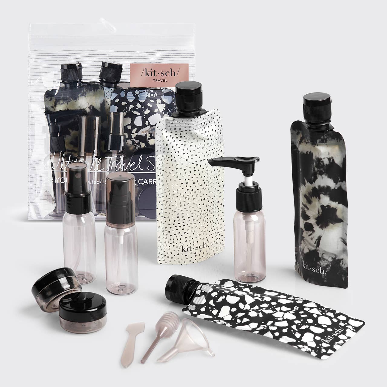 Refillable Ultimate Travel 11pc Set - Black &amp; Ivory