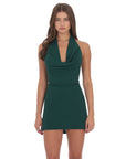 Lucy in the Sky Cowl Neck Halter Dress in Green