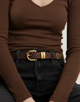 Narrow Leather Braided Belt