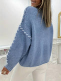 Oversized Knit Sweater with Contrast Stitching