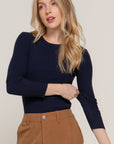 Long Sleeve Crew Neck Viscose Rib Sweater
