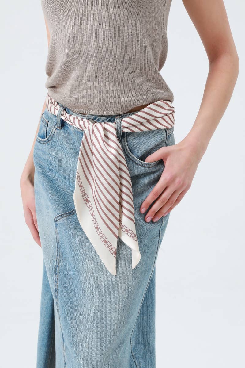 Striped Satin Silky Skinny Scarf