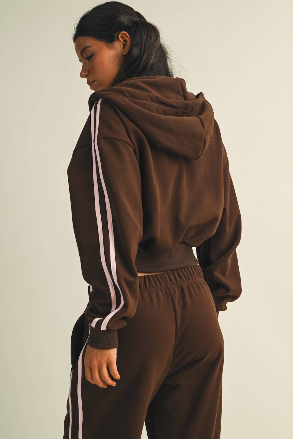 Side Stripe Cropped Zip Up Hoodie