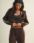Side Stripe Cropped Zip Up Hoodie