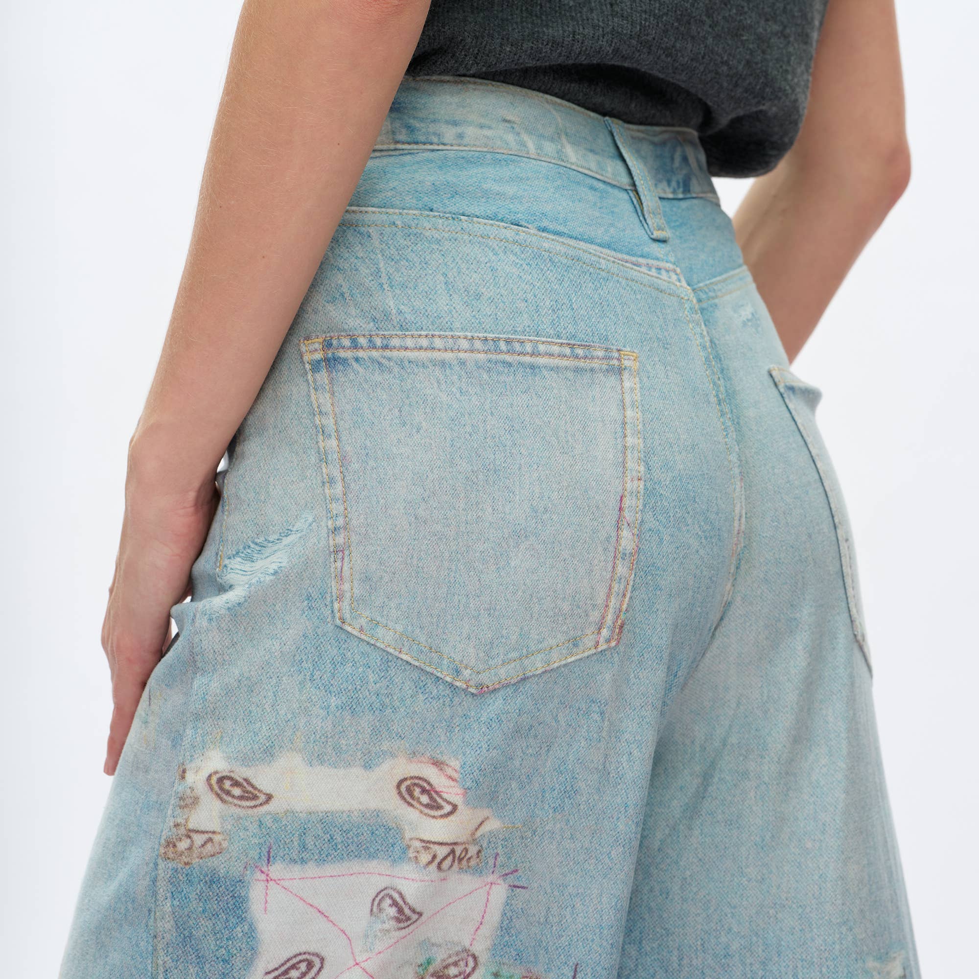 Patchwork Barrel Leg Jean