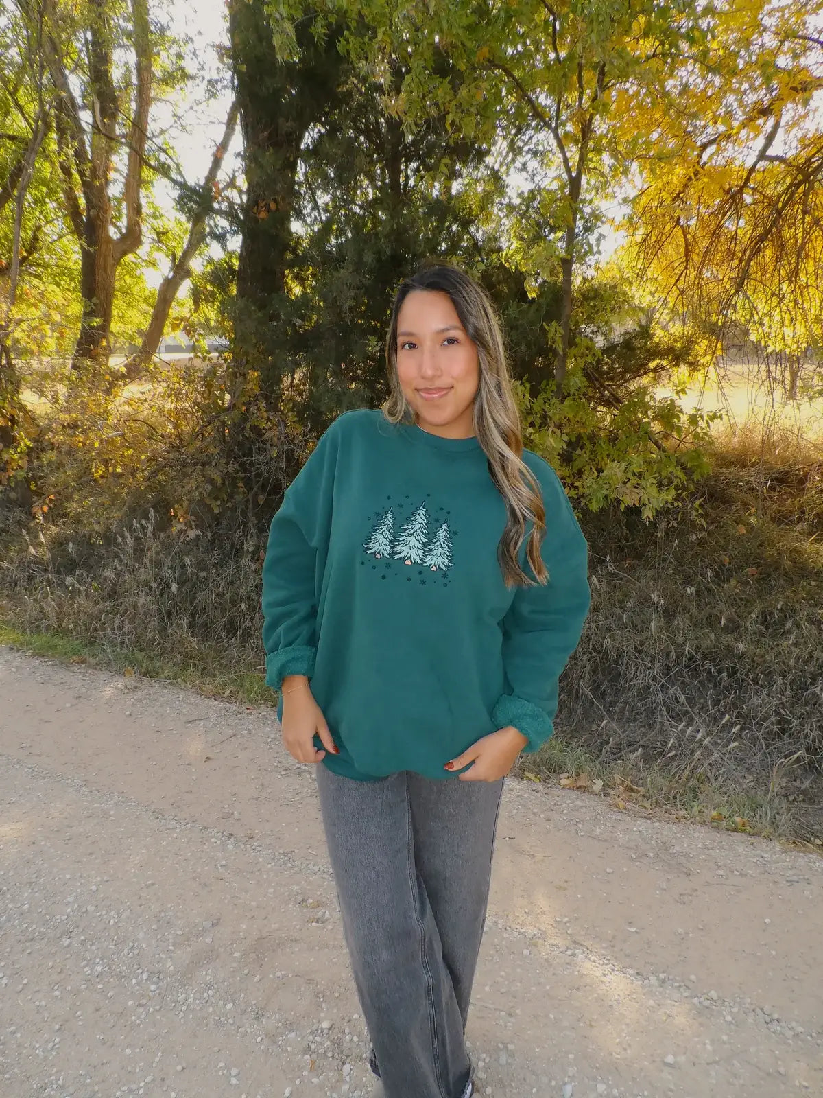 Sparkling Christmas Tree Embroidered Crewneck Sweatshirts