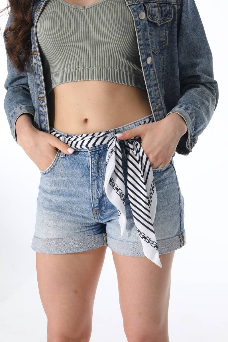 Striped Satin Silky Skinny Scarf