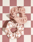 Microfiber Quick-Dry Towel Scrunchie 2PC- Terracotta Checker