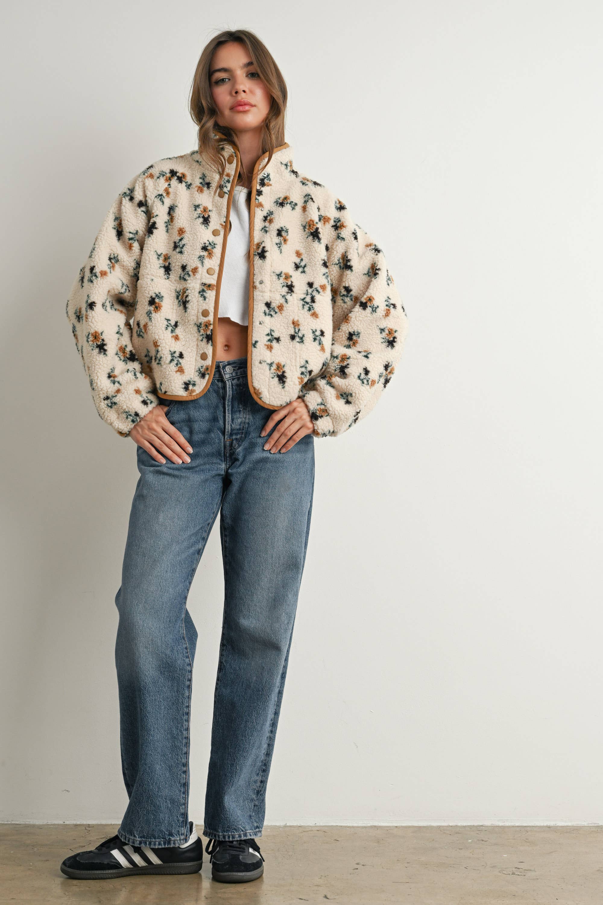 Titi Floral Print Fluffy Fleece Jacket
