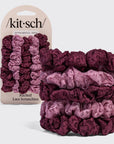 Ruched Lace Scrunchies 5pc Set - Cherry Lacquer & Dusty Pink