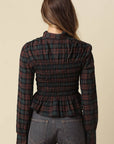 Nila Smocked Plaid Peplum Blouse