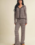 Striped Relaxed Zip Up Knit Sweater Hoodie