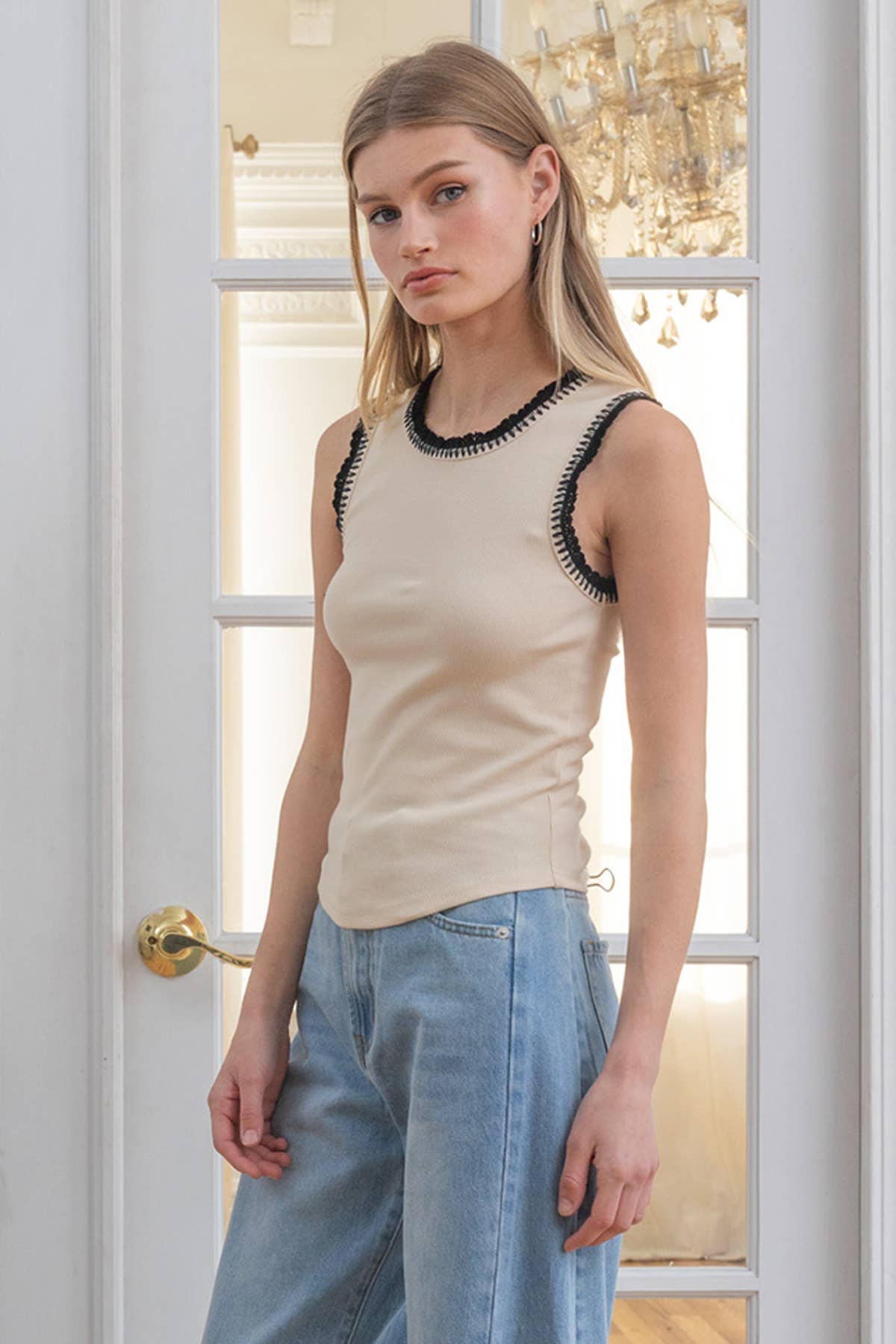 Skye Crochet-Trim Rib Tank Top