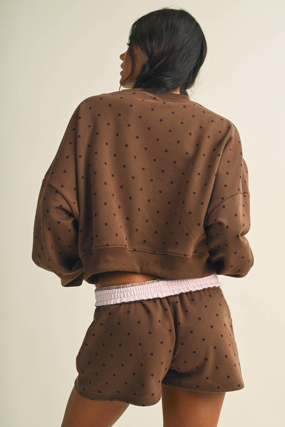 Amour Polka Dot Print Crewneck Crop Sweatshirt