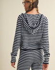 Striped Relaxed Zip Up Knit Sweater Hoodie