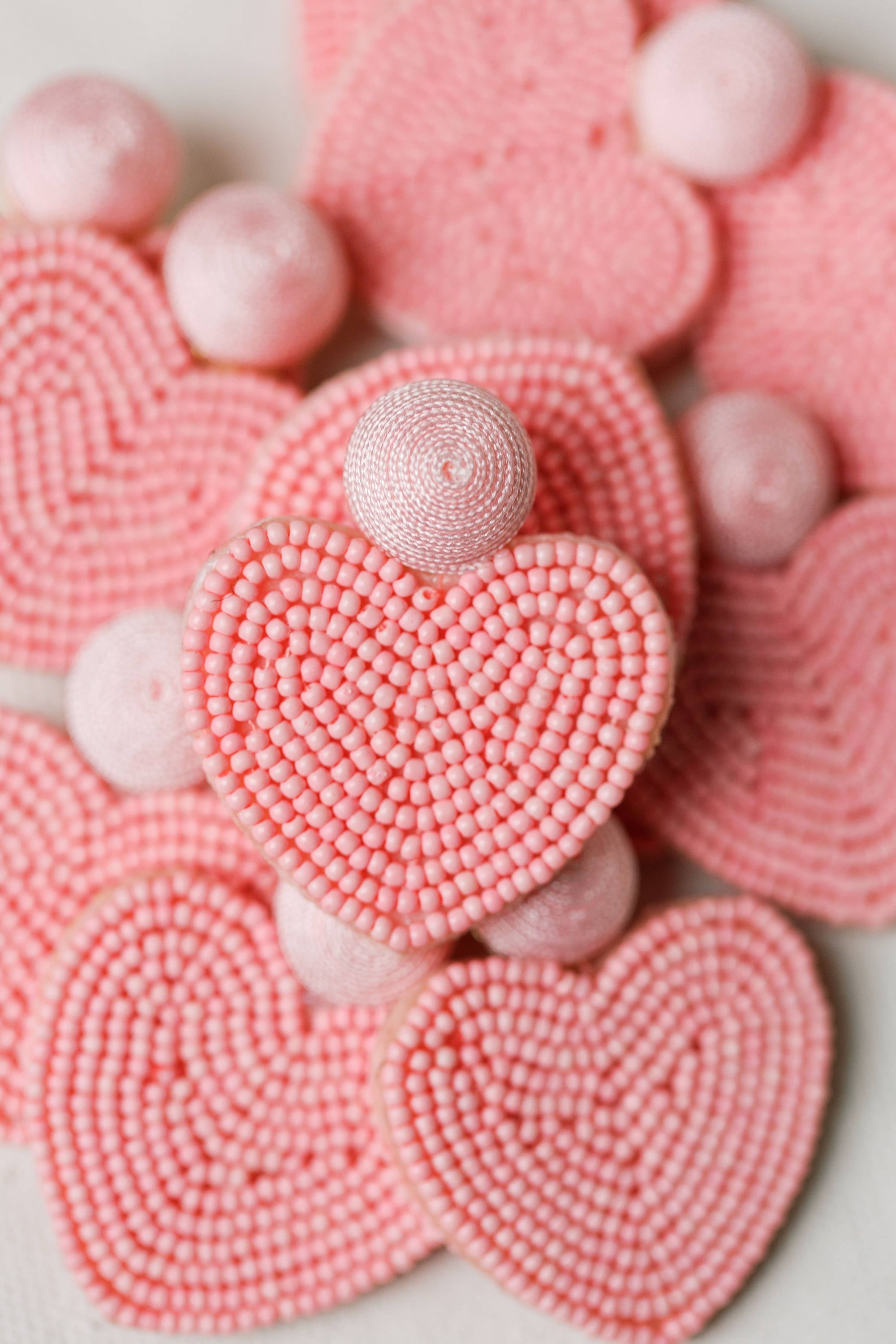 Pink Valentines Day Holiday Beaded Heart Statement Earrings