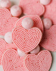 Pink Valentines Day Holiday Beaded Heart Statement Earrings