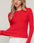 Long Sleeve Crew Neck Viscose Rib Sweater