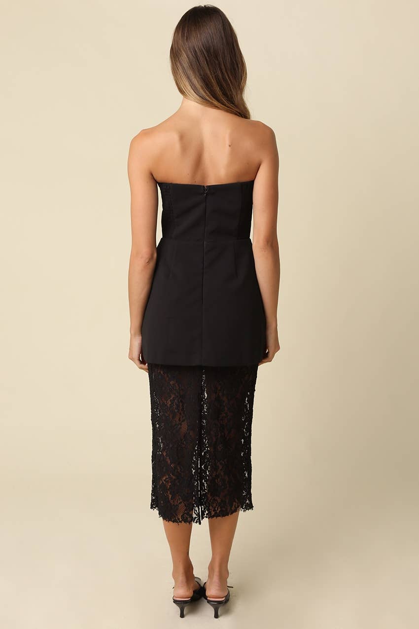 Jaya Strapless Lace Combo Midi Dress