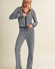 Striped Relaxed Zip Up Knit Sweater Hoodie