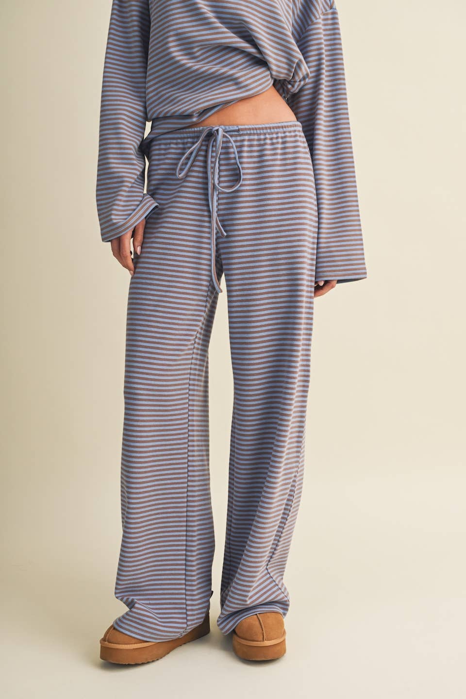 Striped Cotton Knit Wide Leg Pants