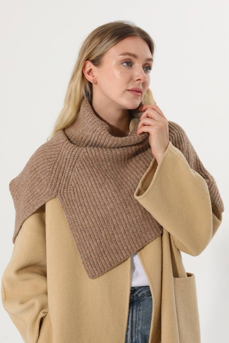 Ribbed Knit Turtleneck Shoulder Wrap Neck Warmer