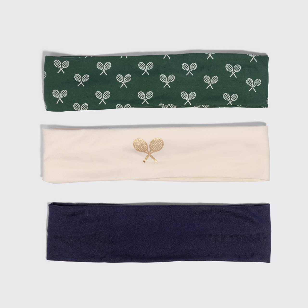 Recycled Fabric Active Headbands 3pc Set- Cream, Court Green &amp; Navy Blue