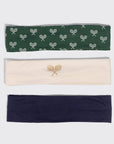 Recycled Fabric Active Headbands 3pc Set- Cream, Court Green & Navy Blue