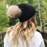 Fine Knit Angora Fur Pom Slouchy Beanie