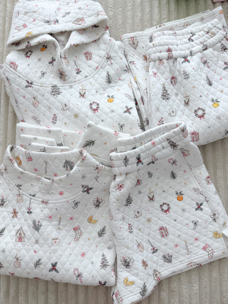 A Cottage Christmas Icons Quilted Hoodie