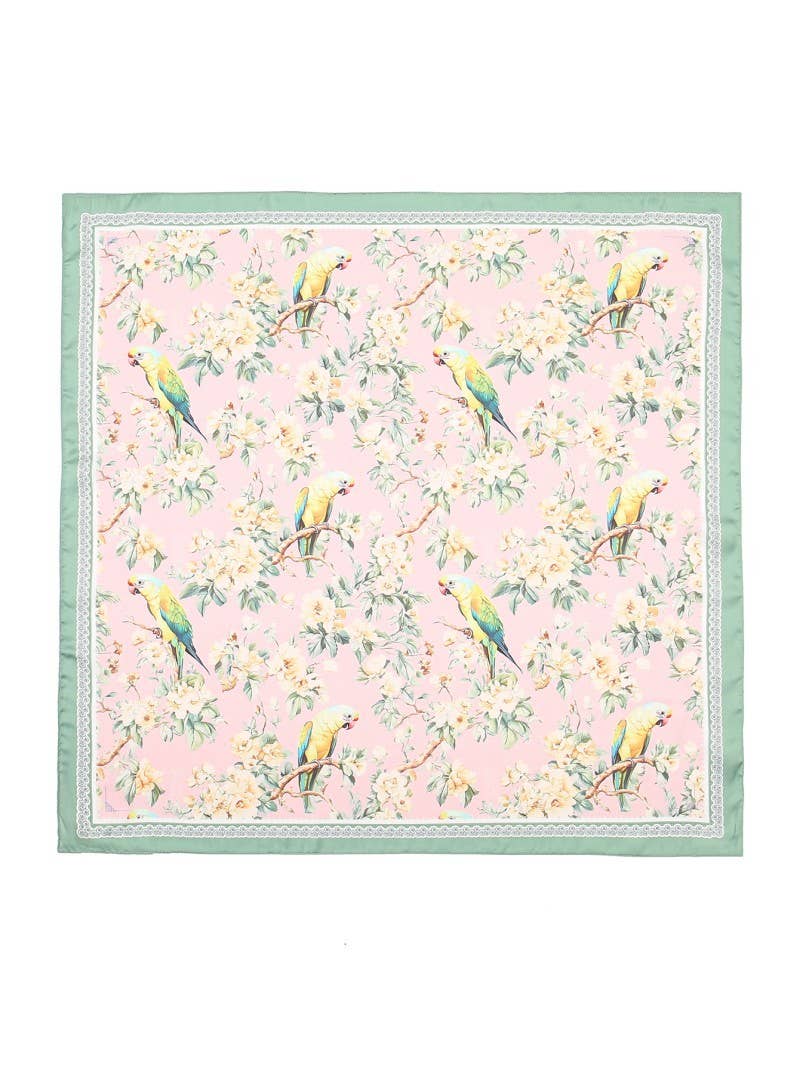 FLORAL BIRD PRINT SILKY FEEL BANDANA SCARF - sanitystyle