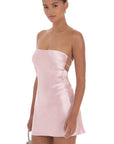 Lucy in the Sky Satin Pearl Open Back Dress in Pink