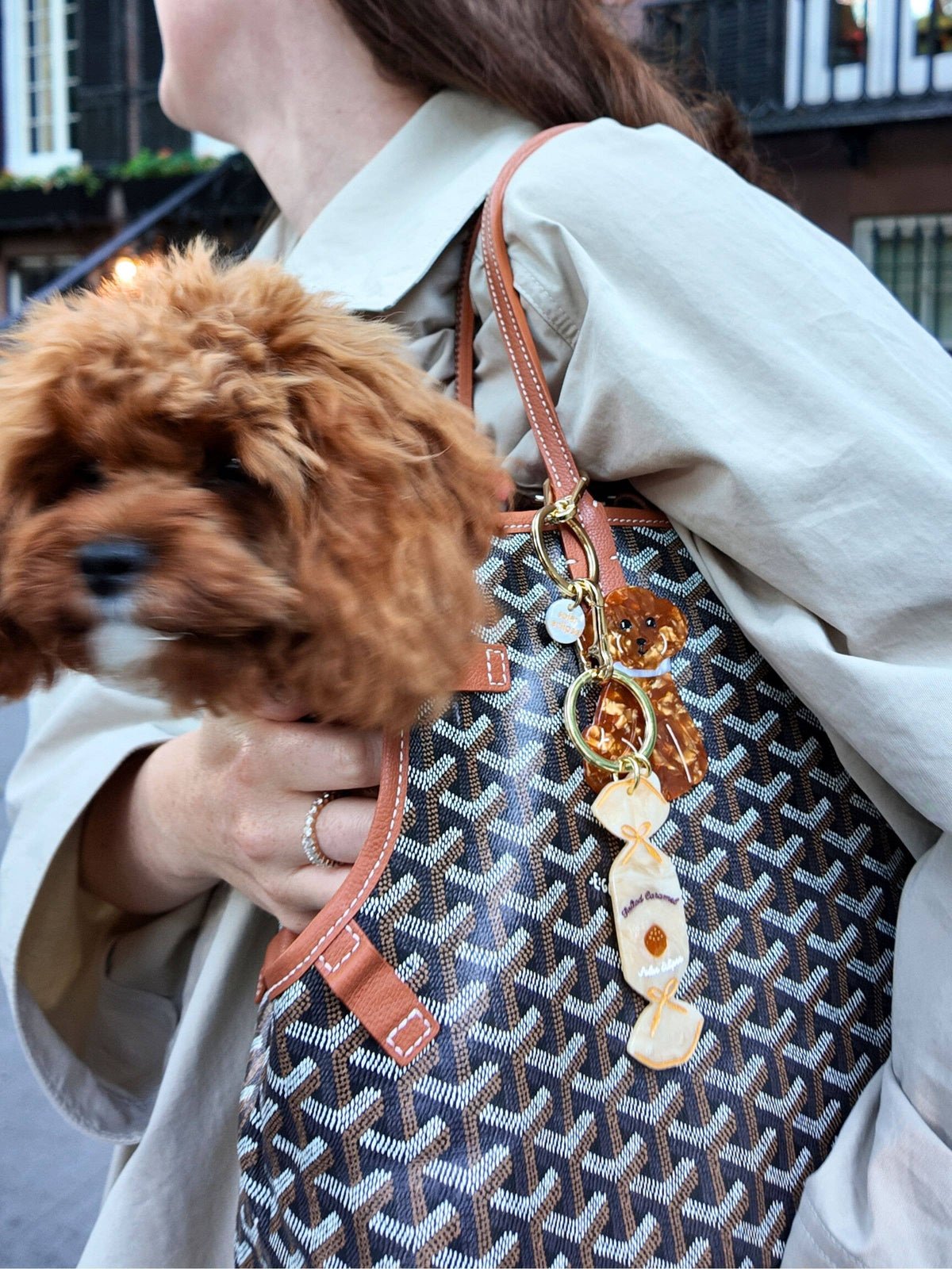 Hand-painted Doodle Puppy Bag Charm + Keychain
