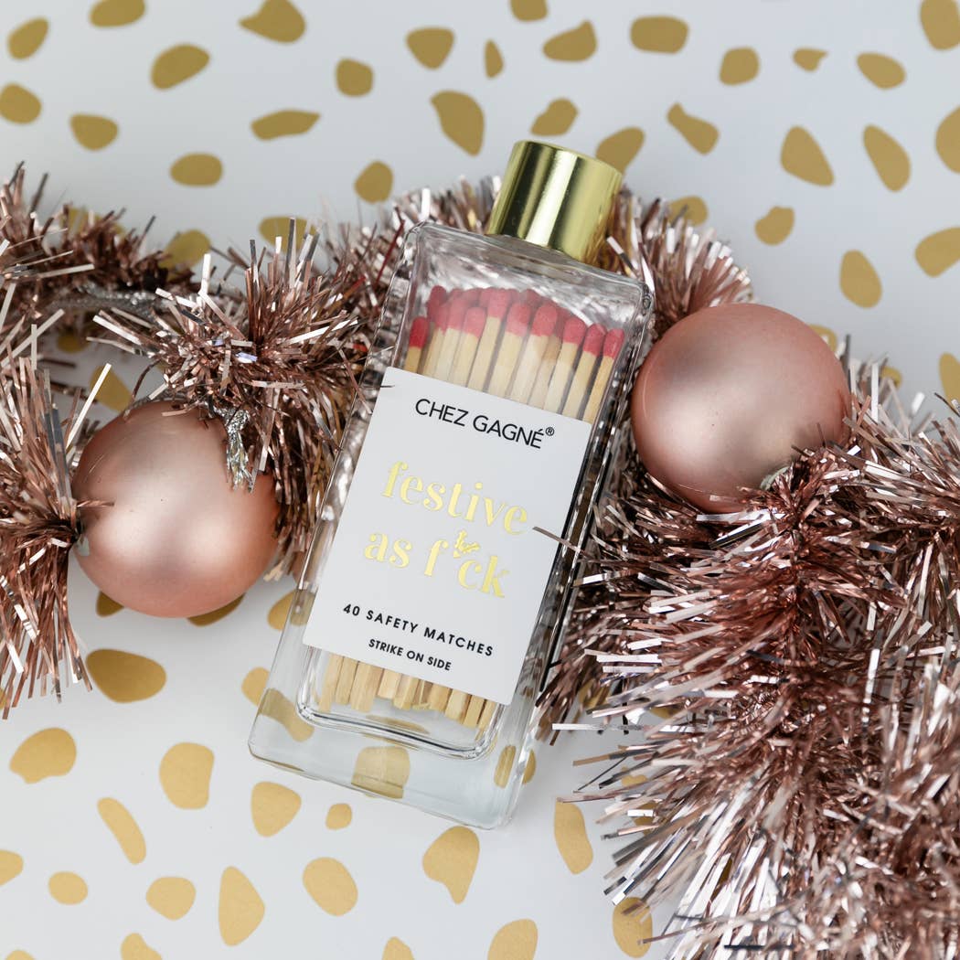 Festive As F*ck - Glass Bottle Matches, Christmas Gift, Red
