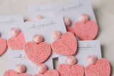 Pink Valentines Day Holiday Beaded Heart Statement Earrings