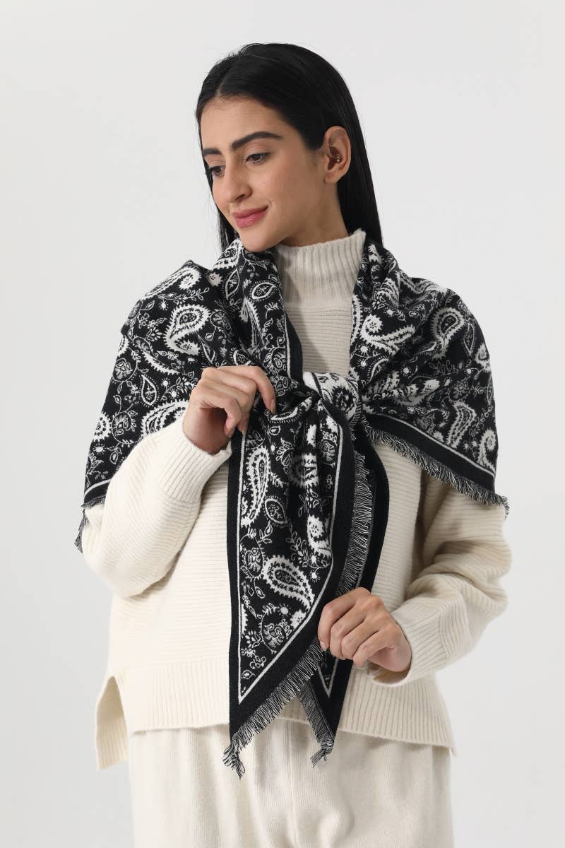 Women Paisley Print Tassel Triangle Scarf Warm Shawl Wrap