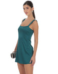 Satin Shift Dress in Teal