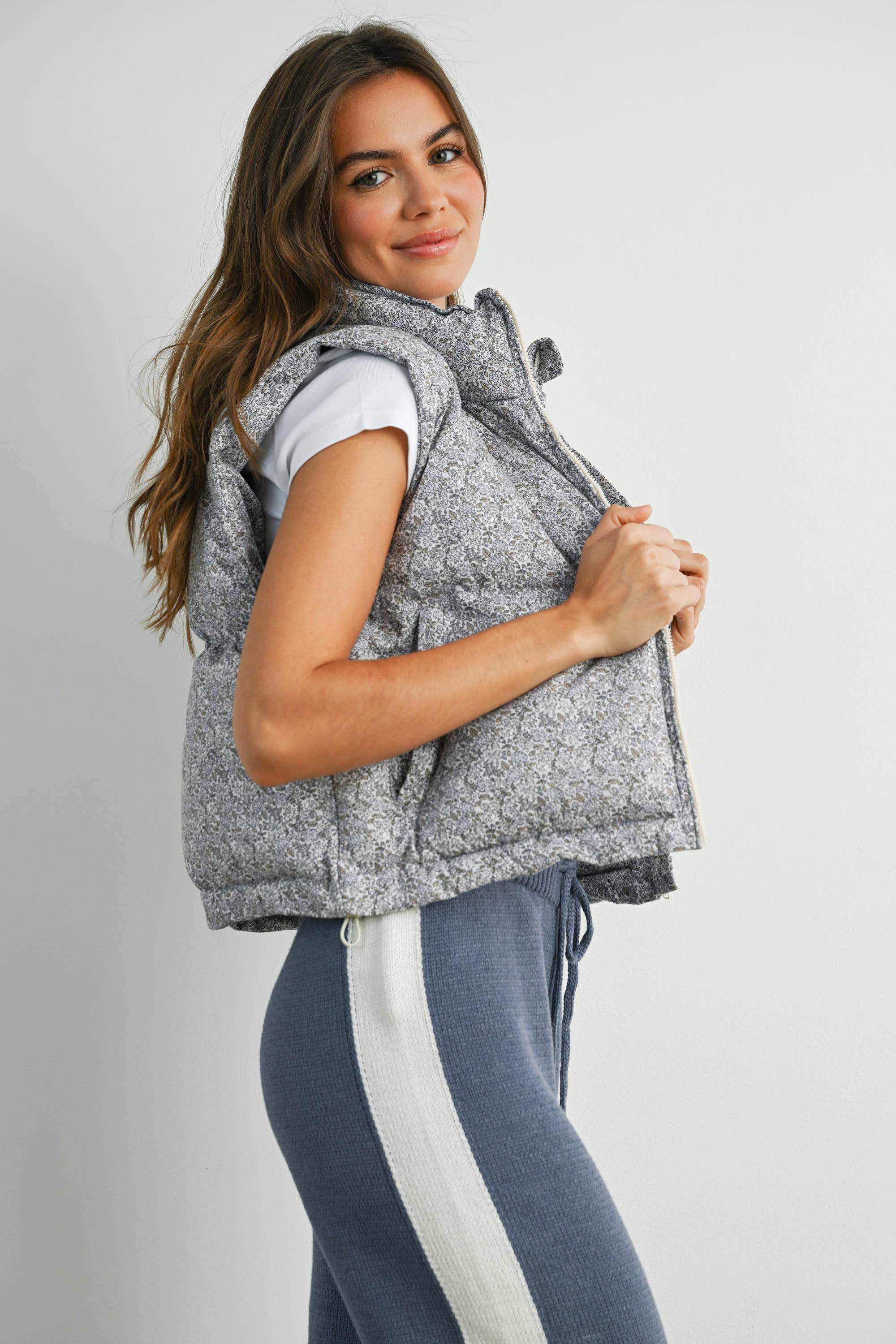 High Neck Floral Puffer Vest