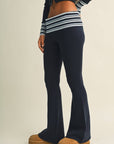 Striped Foldover Flare Knit Sweater Pants