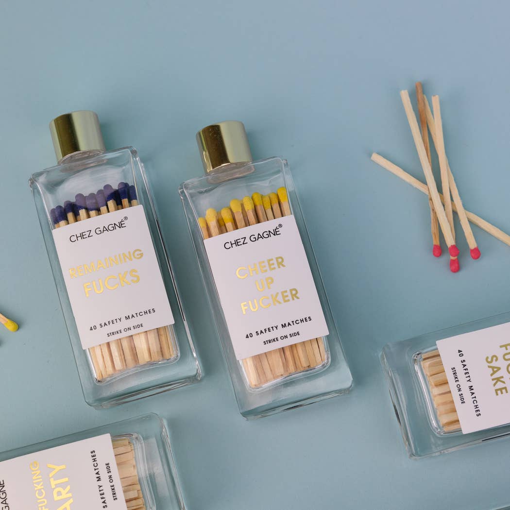Remaining Fucks - Glass Bottle Matches, Navy, Funny Gift