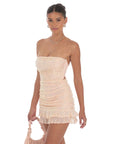 Lucy in the Sky Sequin Ruched Bodycon Dress in Peachy Pink