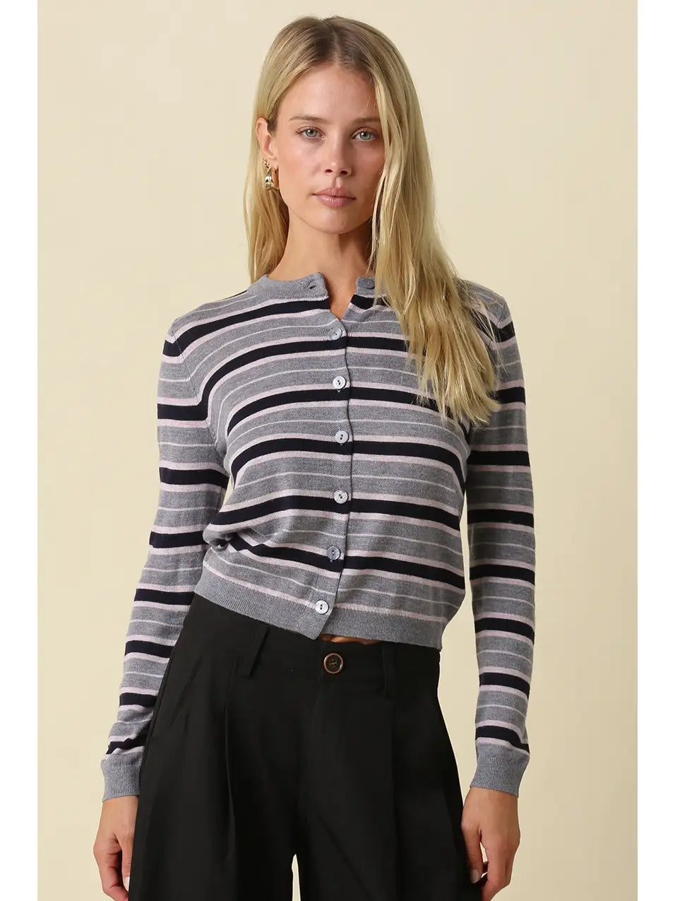Ella Multi Stripe Button Cardigan