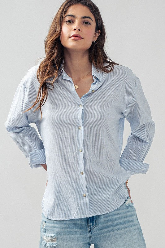 Work to Play Pinstriped Button Up Shirt