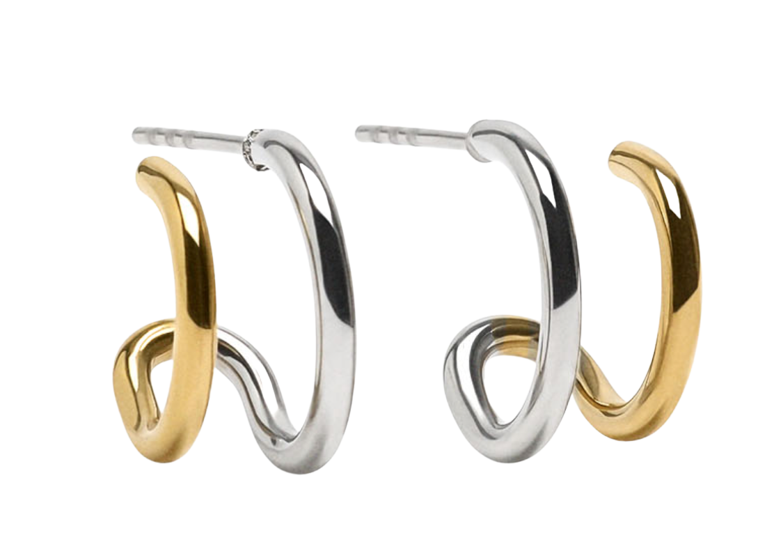Double Huggie Hoop- TwoTone Steel earrings  18K Gold PVD