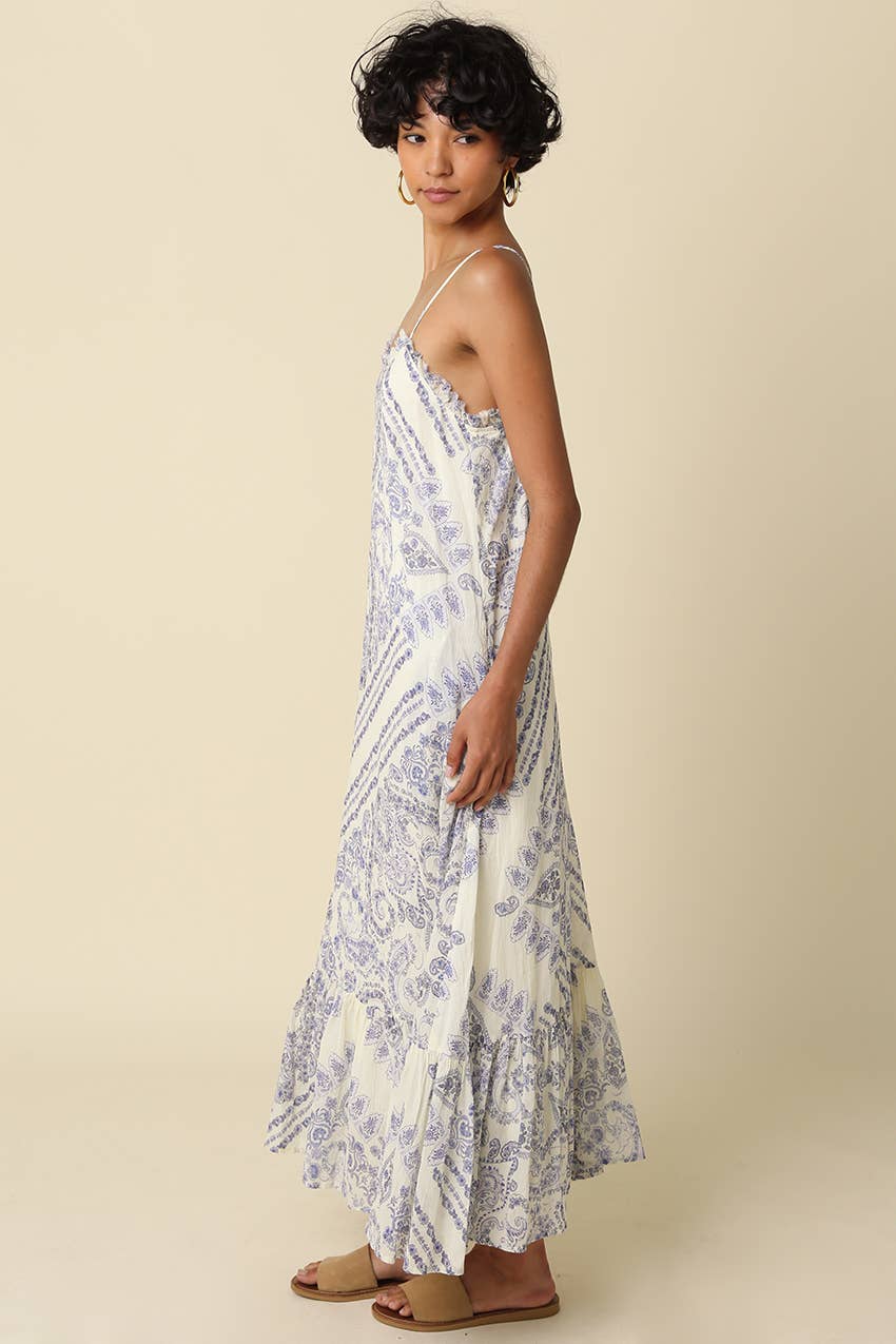 Magie Ruffle Trim Print Sleeveless Maxi Dress